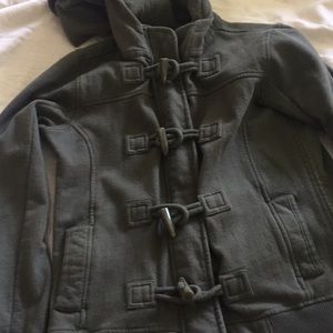 Green hooded coat with toggles